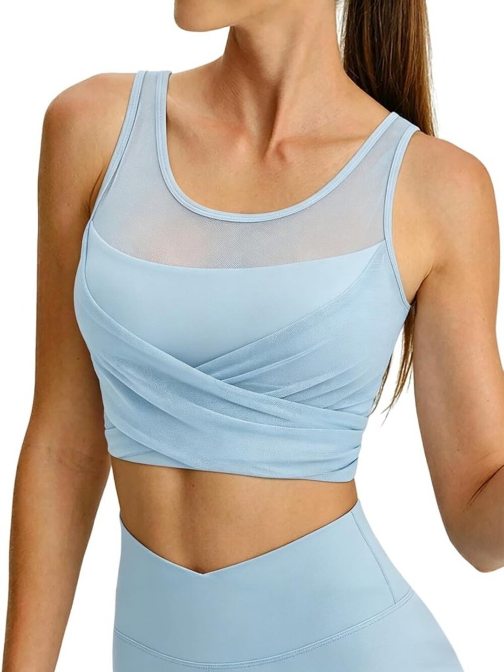 Women’s Crop Tank Top with Built-In Bra | Mesh Workout Sports Bra for Activewear